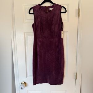 NWT Calvin Klein Women’s Faux Suede Sheath Dress in Purple, Size 6, tailored